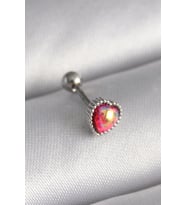 316L Çelik Gümüş Renk Kırmızı Mineli Kalp Tragus Piercing