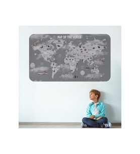 Eğitici Dünya Haritası Dünya Atlası Çocuk Ve Bebek Odası Duvar Sticker-3811-60x105