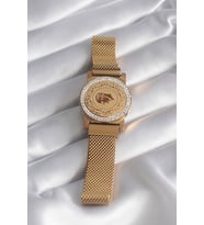 316L Çelik Gold Renk Mıknatıslı Hasır Zirkon Taşlı Çeyrek Altın Model Kadı - SSSSSS6267-5