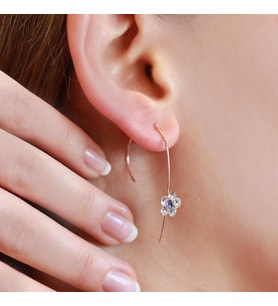 Çiçek Swarovski Taşlı Rose Gold Kaplama Gümüş Çengel Küpe