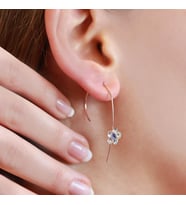 Çiçek Swarovski Taşlı Rose Gold Kaplama Gümüş Çengel Küpe