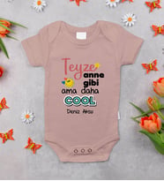 BK Kids Kişiye Özel Teyze Anne Gibi Tasarımlı Pembe %100 Pamuklu Kısa Kol Bebek Body Zıbın, Yeni Doğan Bebek Hediyesi