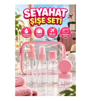 5 Parça Seyahat Kozmetik Şişe Seti – 30 ml Sızdırmaz Kaplar ve Fermuarlı Çanta