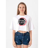 Demon Slayer Anime Squad Demon Slayer Kimetsu No Yaiba Beyaz Kadın Crop Tshirt
