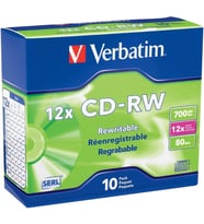 Verbatim Cd-Rw 700Mb 4X-12X Yeniden Yazılabilir Boş Medya - İnce Mücevher Kılıflarında 10 Disk, Gümü (Çok Renkli)