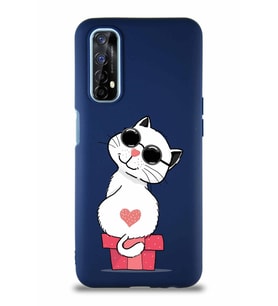 Realme 7 Soft Premier Kapak Coolcat Tasarımlı Silikon Kılıf - Lacivert (Şeffaf)