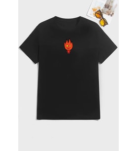 Unisex Ateş Avatar Baskılı T-shirt (Siyah)