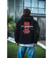 Üç İplik Kapüşonlu Baskılı Oversize SweatShirt- Siyah