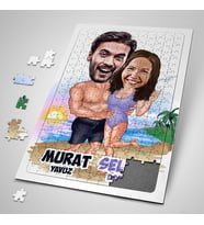 Kişiye Özel Yapboz Tatildeki Sevgililer Karikatürlü Puzzle