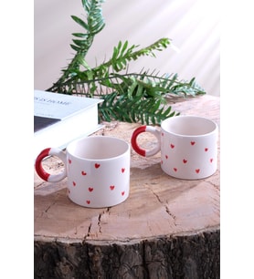Hearts  2 Adet Seramik Kupa Fincan Bardak Mug Seramik Double Türk Kahve Fincanı