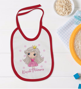 BK Kids Küçük Prenses Tasarımlı Kırmızı Bebek Mama Önlüğü-1