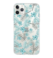 Apple iPhone 11 Pro Uyumlu Kapak Floral Su Yeşili Tasarımlı Şeffaf  Kılıf