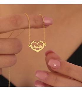 Kişiye Özel 925 Ayar Gümüş Tasarım Kalp İsim Kolye (Gold)
