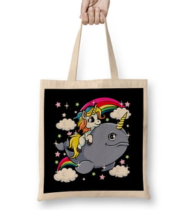 Unicorn Riding Narwhal Adorable Unicorn Of The Sea Bez Çanta Uzun Saplı