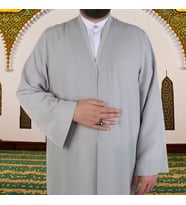 Gri  Buhara Yaka Namaz Cübbesi - Sarık Kumaşı Hediyeli