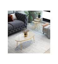 4’lü Modern Gold Detaylı Metal Ayaklı Orta Sehpa & Zigon Sehpa Seti