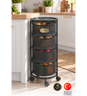 River World Tekerlekli Rengi Antrasit Açılabilen 4 Katlı Çok Amaçlı Metal Raf Mutfak, Balkon, Kiler