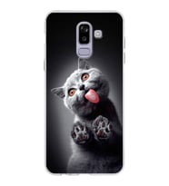 PrintiFy Samsung Galaxy J8 ile Uyumlu 1mm Slim Fit Kedi 2 050c Baskılı Şeffaf  Kılıf