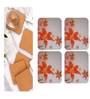 AHŞAP BARDAK ALTLIĞI 4 ADET ÇİÇEK DESEN 9x9cm