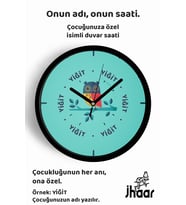 İsme Özel Baykuş İllüstrasyon Çocuk Odası Duvar Saati Orta Boy 30 cm Siyah Camlı Sessiz