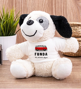 Kişiye Özel Vosvos Minibüs Tasarımlı Peluş Köpek (Beyaz)