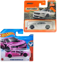 2 Araç Set - Hot Wheels '20 Dodge Charger Hellcat I Pembe & Matchbox 2018 Dodge Charger I Beyaz (1/64)