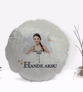 BK Gift Kişiye Özel İsimli Fotoğraflı Yuvarlak Dekoratif Kırlent Yastık-1