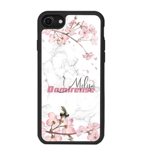iPhone 8 Uyumlu Mermerli Sakura Tasarımlı Glossy Telefon Kılıfı