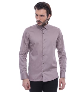 Slimfit Uzun Kollu Gri Erkek Gömlek - Wessi (Bej)