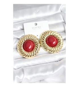Mey İthalat® Pirinç Gold Renk Bordo Boncuklu Vintage Kadın Küpe