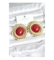 Mey İthalat® Pirinç Gold Renk Bordo Boncuklu Vintage Kadın Küpe