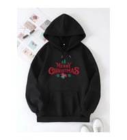 Yılbaşı Merry Christmas Baskılı Oversize Kapüşonlu Sweatshirt Hoodie - Siyah