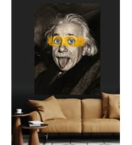 Dil Çıkaran Komik Einstein Portresi Dekoratif Kanvas - Mdf Ahşap Tablo