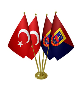Masa Üstü Jandarma Bayrağı Türk Bayrağı Dörtlü Pirinç Direk Masa Bayrak Seti