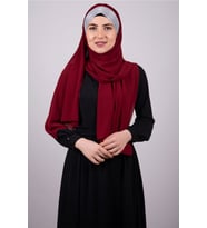 Bordo-Gümüş Arkadan Bağlamalı Şal Şifon Üç Bantlı Simli Pileli 1835_1601