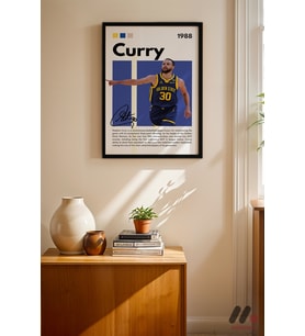 Curry Basketbol Posteri, Siyah Çerçeveli Duvar Tablosu - Spor Severlere Hediye