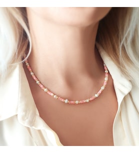 Vaoov 925 Ayar Gümüş Pembe Sedef Taşlı İnci Kolye (Gold)