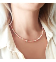 Vaoov 925 Ayar Gümüş Pembe Sedef Taşlı İnci Kolye (Gold)