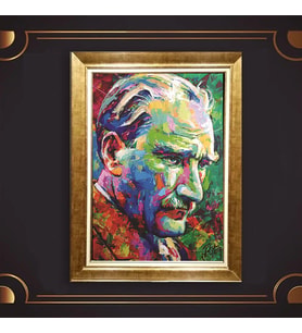 Altın Varaklı Çerçeveli Paspartulu Atatürk Tablo z4671 (Gold)
