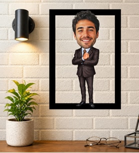 Kişiye Özel Karikatürlü Çerçeveli Tablo – Fotoğraftan Takım Elbiseli Karikatür Portresi ofis hediyesi, dekoratif tablo, Takım Elbiseli Özel Tasarım