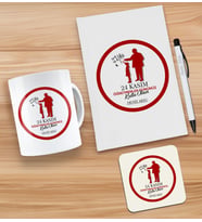 BK Gift Kişiye Özel İsimli Öğretmenler Günü Tasarımlı Beyaz Defter, Tükenmez Kalem, Kupa ve Bardak Altlığı Hediye Seti- 12, Öğretmene Hediye, Öğretmenler Günü