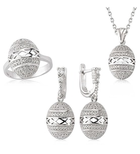Gümüş Zirkon Taşlı Oval Bayan Set (Standart)