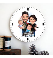 2 Çocuklu Mükemmel Aileye Hediye Karikatürlü Duvar Saati