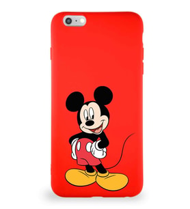 Apple iPhone 6S Plus Soft Premier Kapak Mickey Mouse-E Tasarımlı Silikon Kılıf - Kırmızı (Şeffaf)