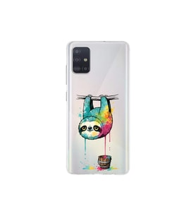 Samsung Galaxy A51 ile Uyumlu Splash Tembel Hayvan Tasarımlı Şeffaf Silikon Kılıf