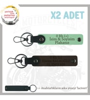 Motor Tutkunlarına Özel, İsim Plaka ve 0 Rh (+) Kan Grubu Yazılı x2 Anahtarlık, Yeşil-K Kahve-Laci (Çok Renkli)