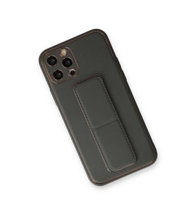 İphone 12 Pro Kılıf Co Deri Standlı Kapak - Füme