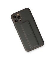 İphone 12 Pro Kılıf Co Deri Standlı Kapak - Füme