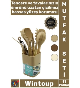 #MutfakSeti Isıya Dayanıklı Yanmaz Modern Ergonomik Bambu Saplı Kovalı 11 Parça Silikon Mutfak Seti