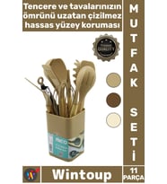 #MutfakSeti Isıya Dayanıklı Yanmaz Modern Ergonomik Bambu Saplı Kovalı 11 Parça Silikon Mutfak Seti
